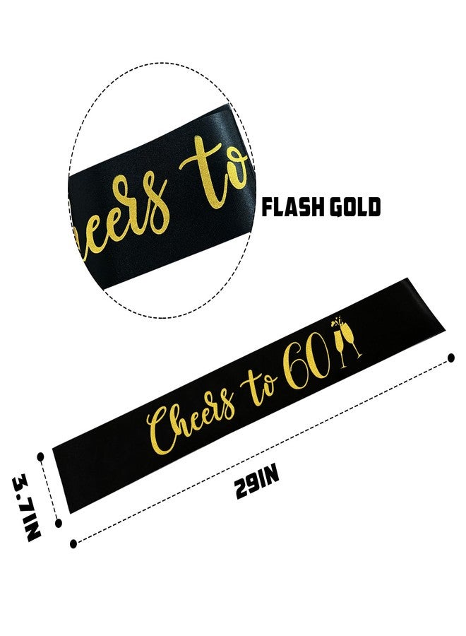 PYQWA Cheers to 60 Sash, Black Gold It's My 60th Birthday Sash for Women and Men,Happy 60th Birthday Gifts Party Supplies - Image 2